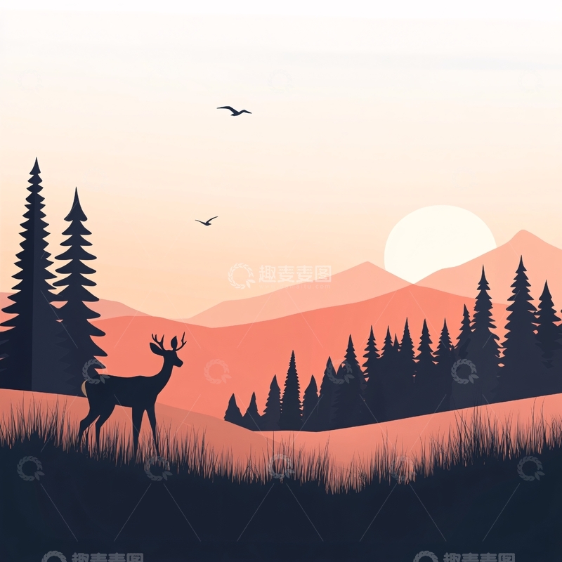 高清大图下载【趣麦麦图】荒野黄昏插画36