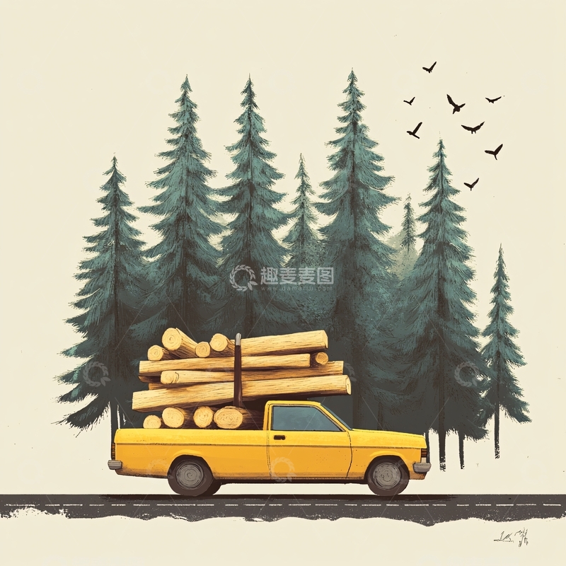 高清大图下载【趣麦麦图】拉小树的车