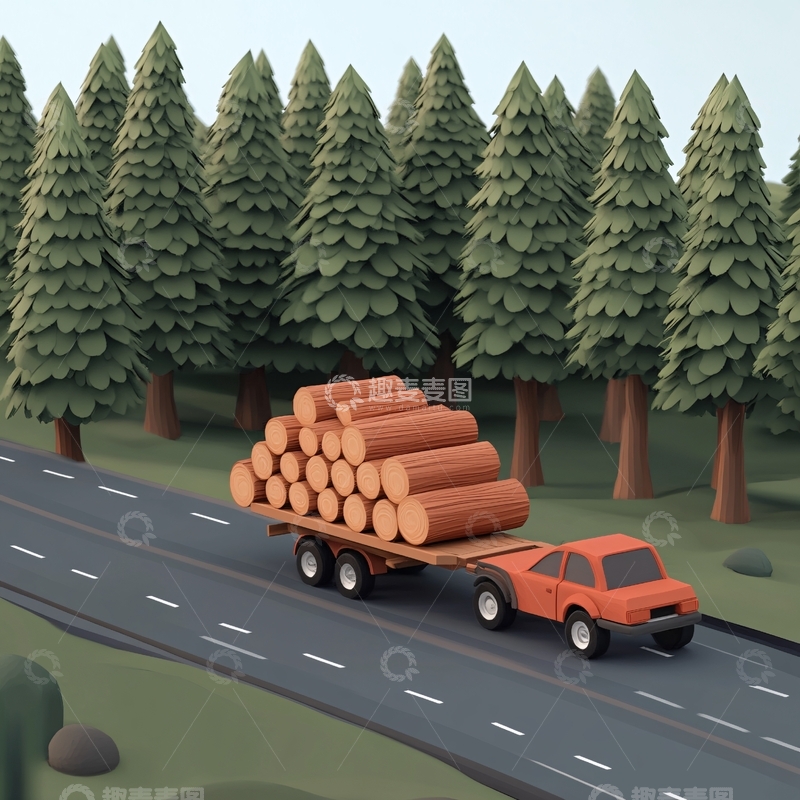 高清大图下载【趣麦麦图】货车运输木材