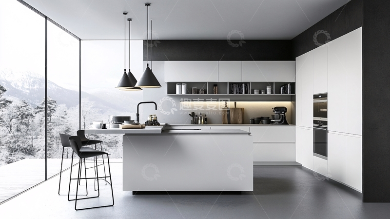 高清大图下载【趣麦麦图】黑色厨房岛4