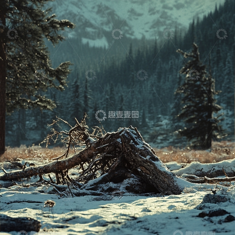高清大图下载【趣麦麦图】雪压枯木