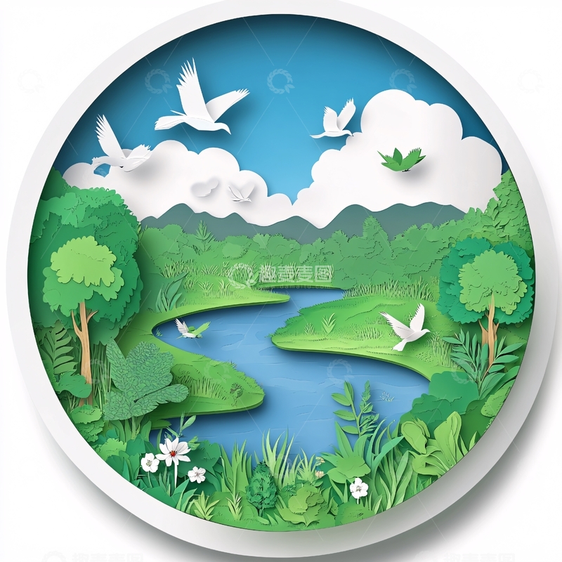 高清大图下载【趣麦麦图】山水圆形插画1