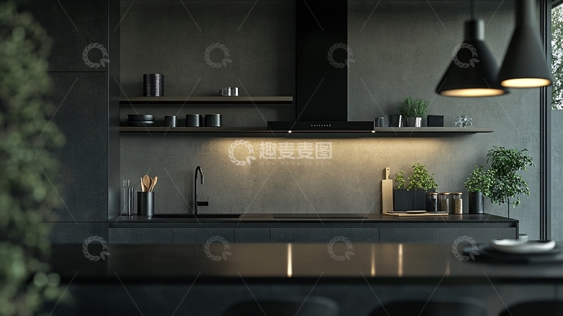 高清大图下载【趣麦麦图】黑色厨房岛6