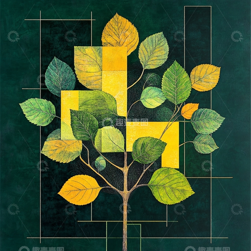 高清大图下载【趣麦麦图】树叶装饰画下载