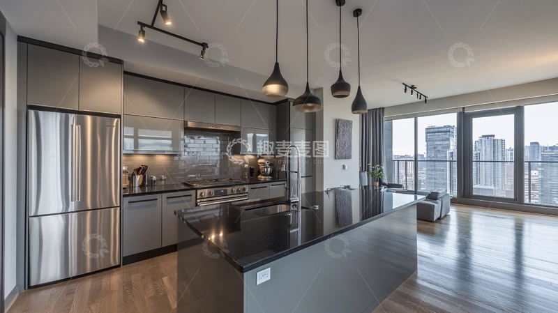 高清大图下载【趣麦麦图】灰色橱柜黑色台面