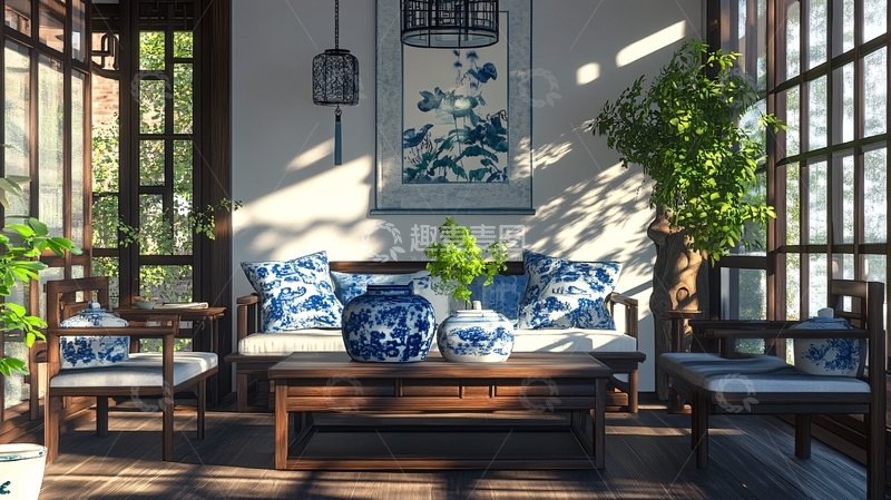 高清大图下载【趣麦麦图】徽式客厅