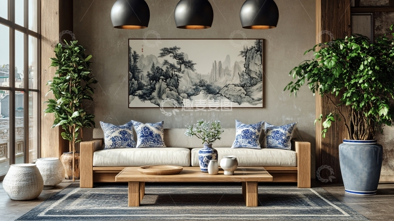 高清大图下载【趣麦麦图】迎客松酒店客厅背景2