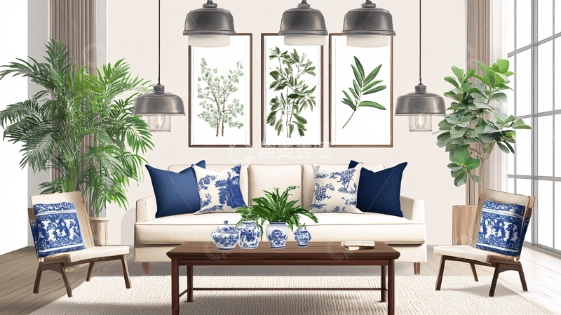 高清大图下载【趣麦麦图】蛇形植物客厅装饰插图