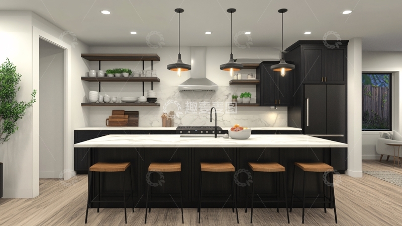 高清大图下载【趣麦麦图】黑色厨房岛7