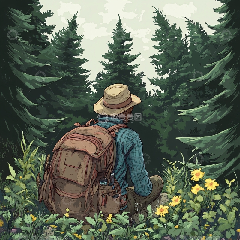 高清大图下载【趣麦麦图】拥抱大自然插画
