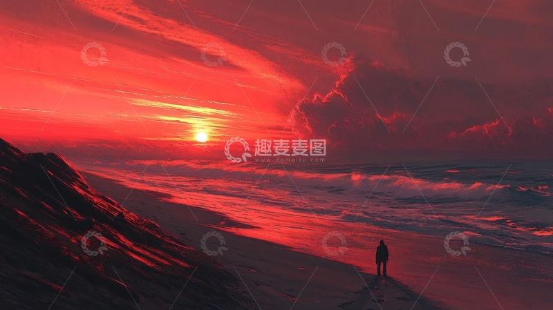 高清大图下载【趣麦麦图】海边落日插画60