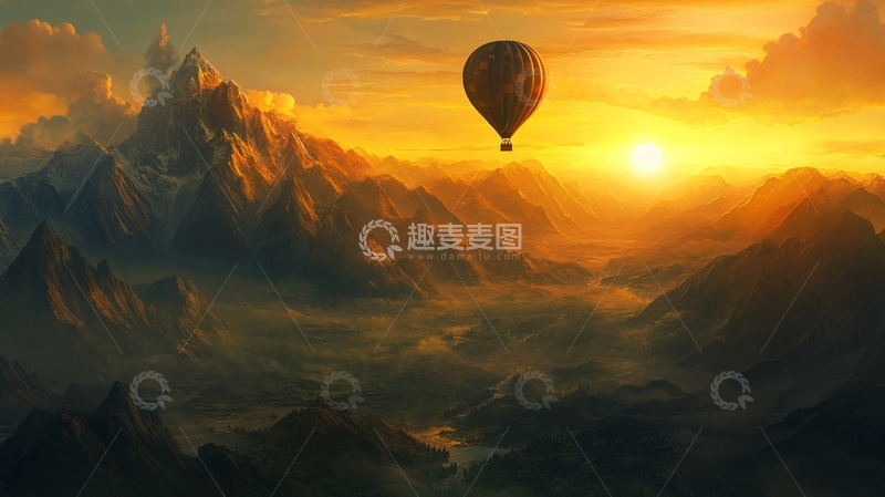 高清大图下载【趣麦麦图】日出山谷热气球