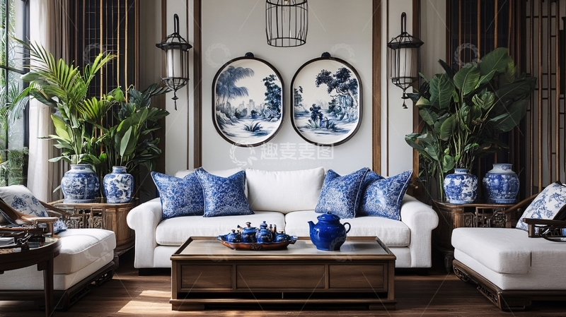 高清大图下载【趣麦麦图】蓝白中式2