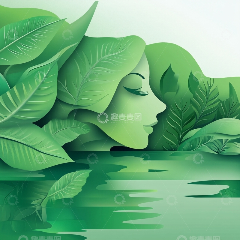 高清大图下载【趣麦麦图】女人蝴蝶树叶绿瘦