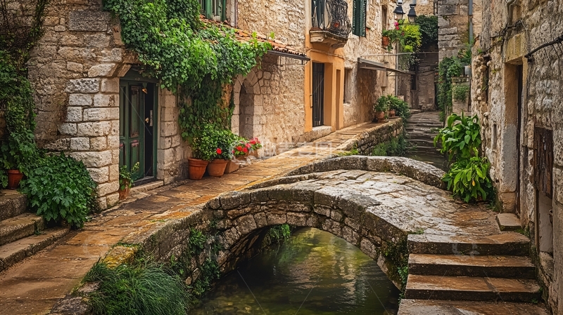 高清大图下载【趣麦麦图】水巷小桥