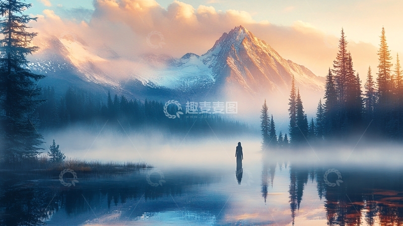 高清大图下载【趣麦麦图】绝美晨曦湖中