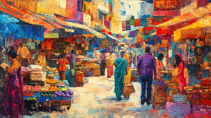 高清大图下载【趣麦麦图】集市场景绘画