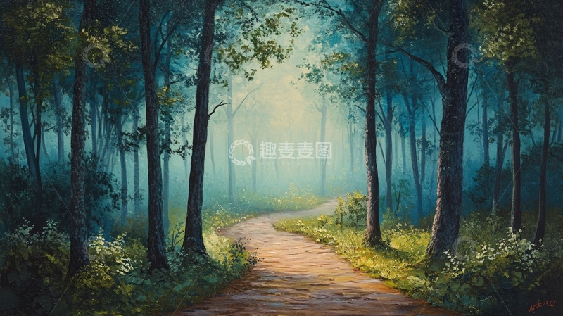 高清大图下载【趣麦麦图】林间小道风景画2