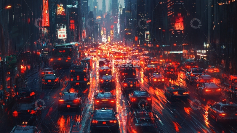 高清大图下载【趣麦麦图】雨天城市交通