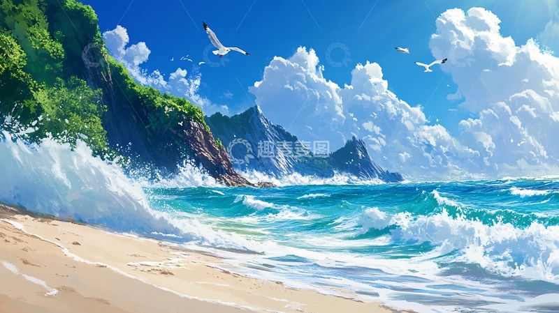 高清大图下载【趣麦麦图】动漫海边1