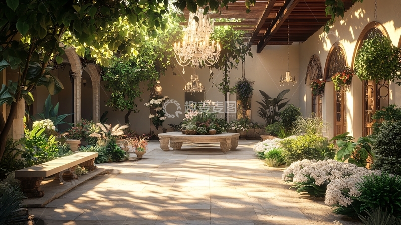 高清大图下载【趣麦麦图】阳光庭院花卉