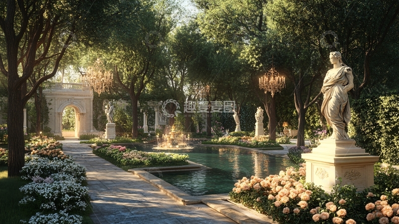 高清大图下载【趣麦麦图】法式洋房园林小品