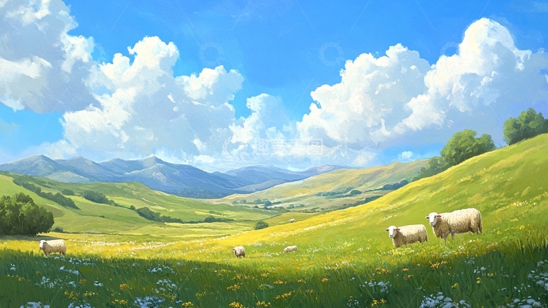 高清大图下载【趣麦麦图】草原绵羊插画4