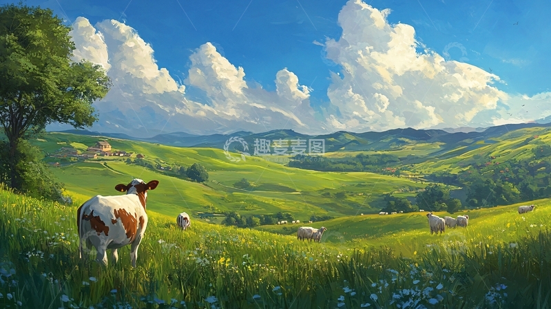 高清大图下载【趣麦麦图】牧场桌面图