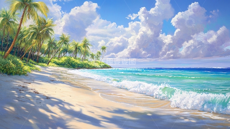高清大图下载【趣麦麦图】唯美海岸风景插画35