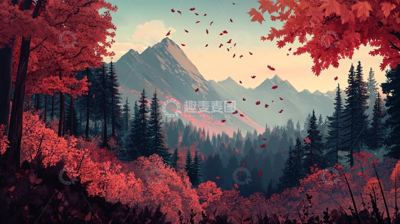 高清大图下载【趣麦麦图】秋色山林背景1