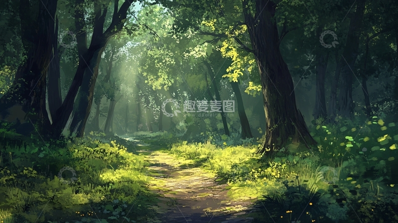 高清大图下载【趣麦麦图】林间小道手绘19