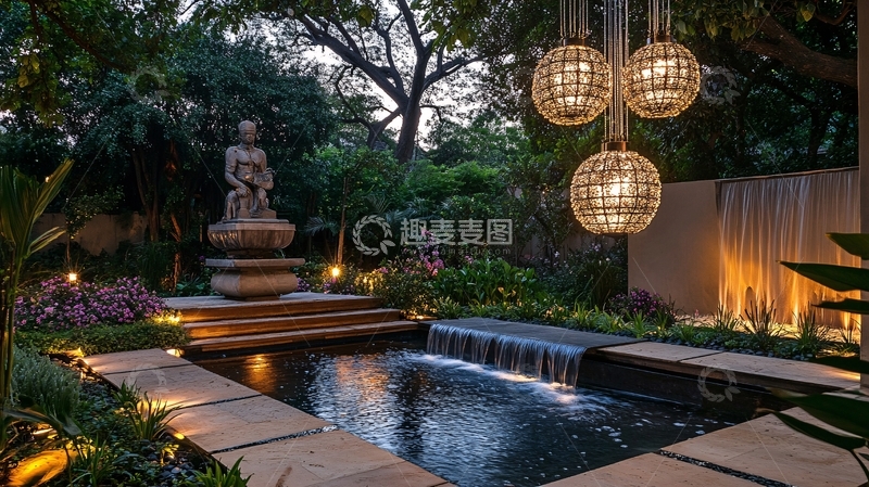 高清大图下载【趣麦麦图】-庭院夜景灯光