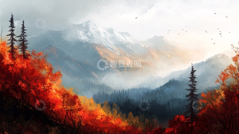 高清大图下载【趣麦麦图】秋天森林画秋天壁纸38
