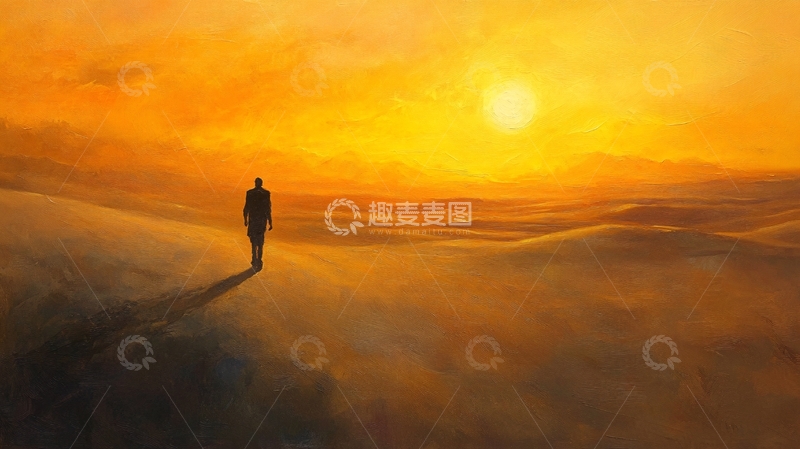高清大图下载【趣麦麦图】夕阳下的独行者