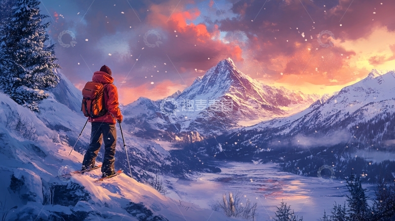 高清大图下载【趣麦麦图】冬天雪地驴友1