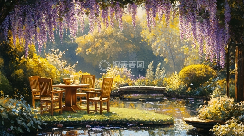 高清大图下载【趣麦麦图】唯美紫藤花背景墙