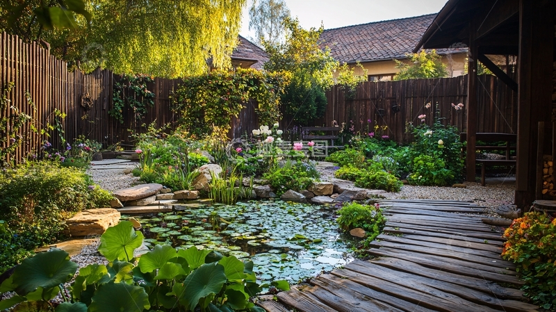 高清大图下载【趣麦麦图】-庭院水塘