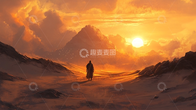 高清大图下载【趣麦麦图】荒野黄昏插画40