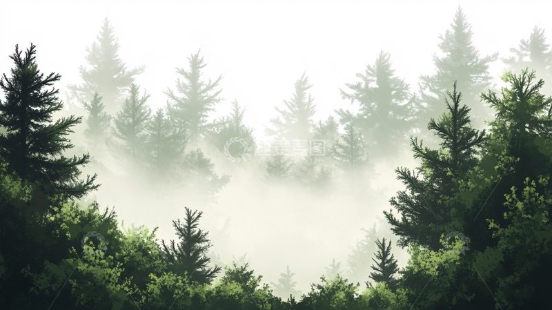 高清大图下载【趣麦麦图】水墨风格迷雾森林1