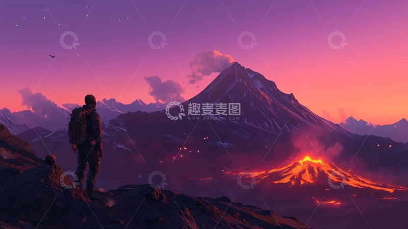 高清大图下载【趣麦麦图】火山日出与高山徒步