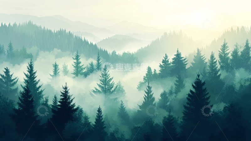 高清大图下载【趣麦麦图】山林插画1