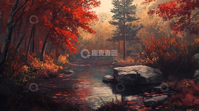 高清大图下载【趣麦麦图】秋天森林画秋天壁纸39