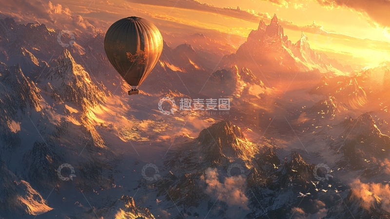 高清大图下载【趣麦麦图】热气球山脉日出1