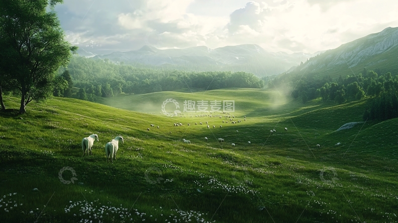 高清大图下载【趣麦麦图】森林草原羊群