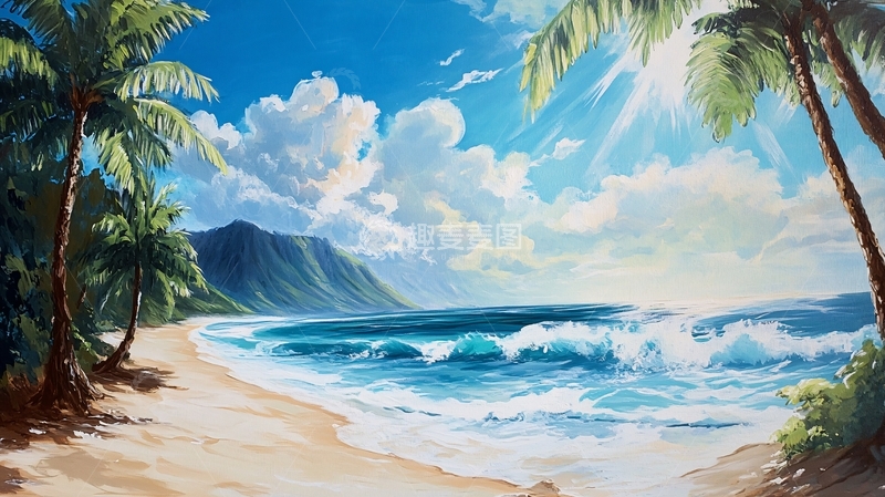 高清大图下载【趣麦麦图】唯美海岸风景插画36