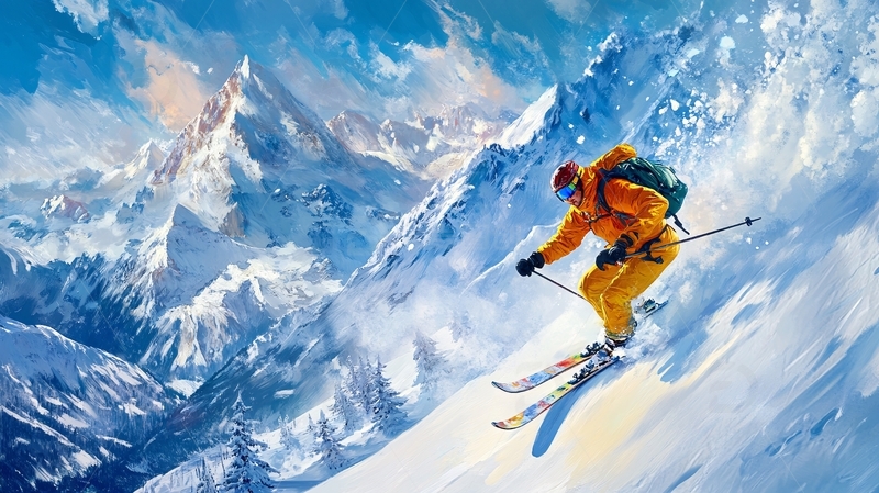 高清大图下载【趣麦麦图】滑雪手绘插画