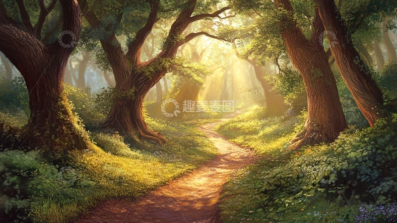 高清大图下载【趣麦麦图】林间小道手绘21