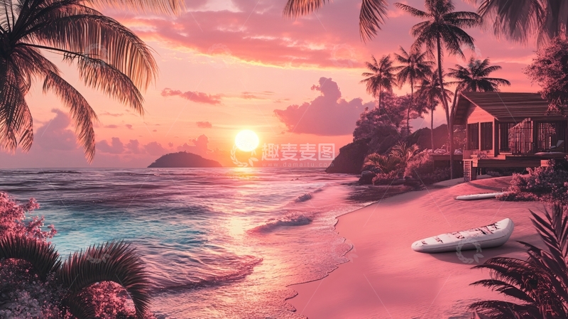 高清大图下载【趣麦麦图】唯美海岸风景插画38