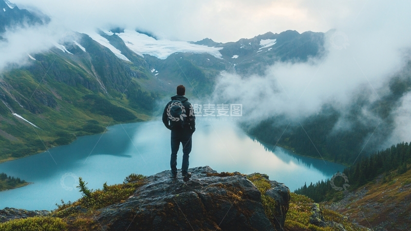 高清大图下载【趣麦麦图】站在山峰的人