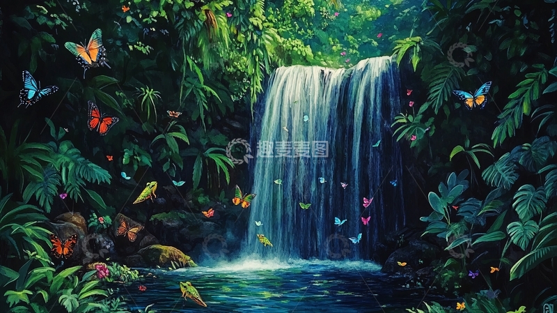 高清大图下载【趣麦麦图】蝴蝶谷风景画1